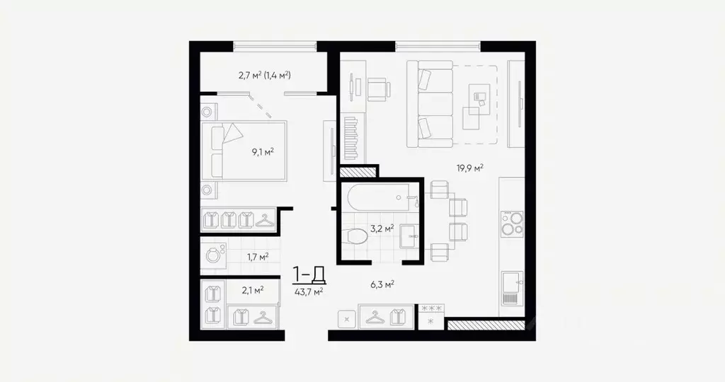 1-к кв. Свердловская область, Екатеринбург Академический мкр, 20-й ... - Фото 2