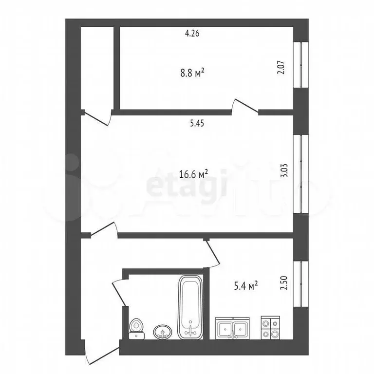 2-к. квартира, 40,7 м, 3/3 эт. - Фото 0
