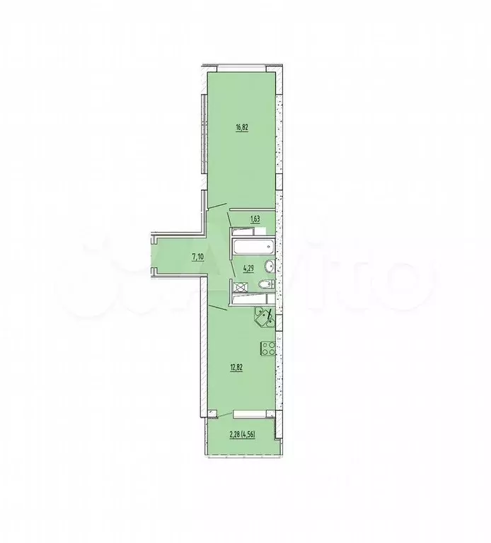 1-к. квартира, 44,6 м, 4/8 эт. - Фото 1