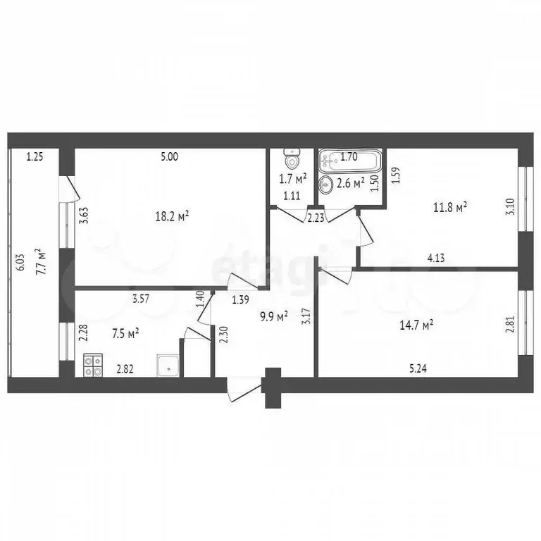 3-к. квартира, 66,9 м, 5/5 эт. - Фото 0
