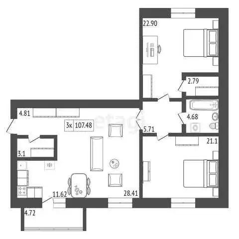 Продаётся 2-к квартира, 107.48 м - Фото 0