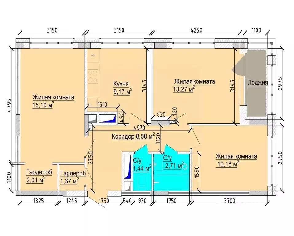 3-к кв. Кемеровская область, Кемерово ул. 1-я Линия, 24 (67.3 м) - Фото 1