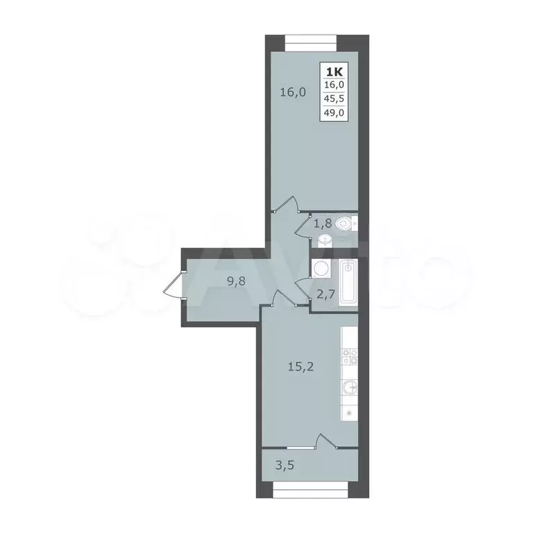 1-к. квартира, 49 м, 3/5 эт. - Фото 0