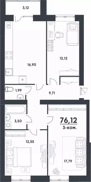 3-к кв. Волгоградская область, Волгоград ул. Иссы Плиева, 1 (76.12 м) - Фото 1