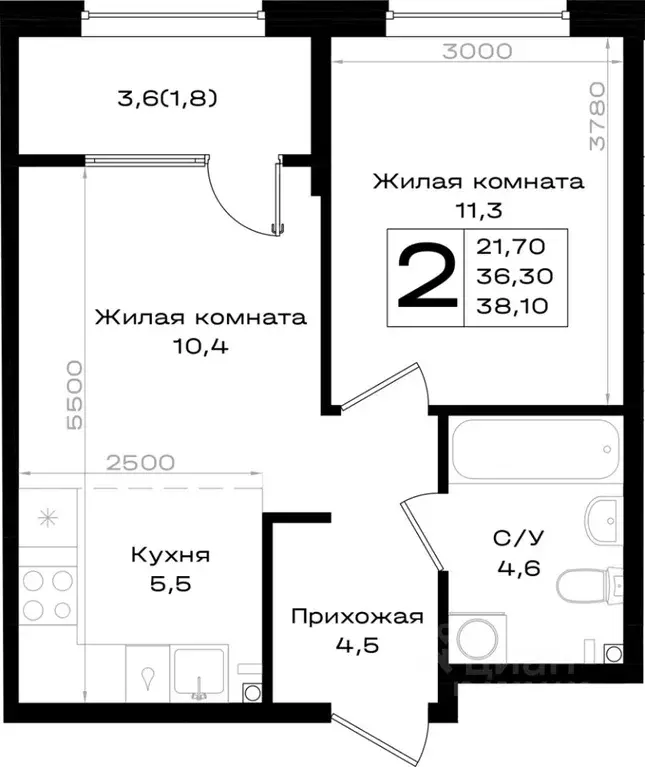 2-к кв. Ростовская область, Аксай просп. Аксайский (38.1 м) - Фото 1