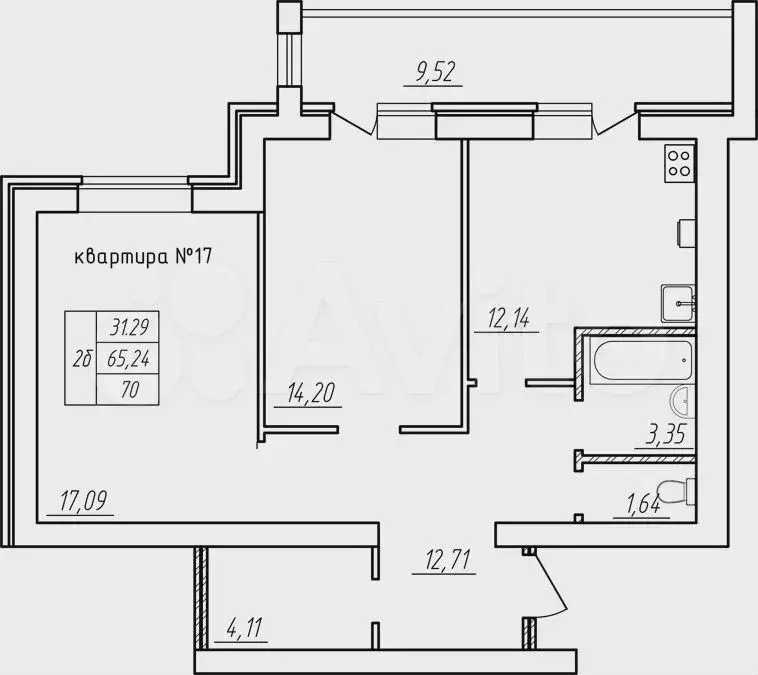 2-к. квартира, 70м, 4/5эт. - Фото 0