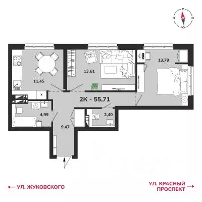 2-к кв. Новосибирская область, Новосибирск Аэропорт мкр,  (55.71 м) - Фото 0