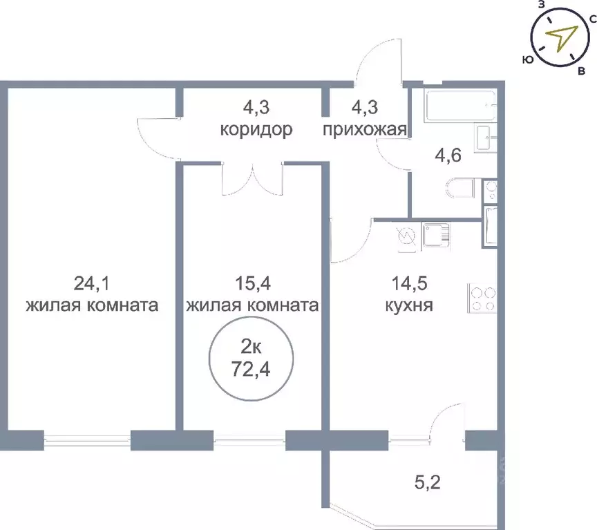 2-к кв. Ханты-Мансийский АО, Сургут тракт Югорский, 54/1 (72.4 м) - Фото 0