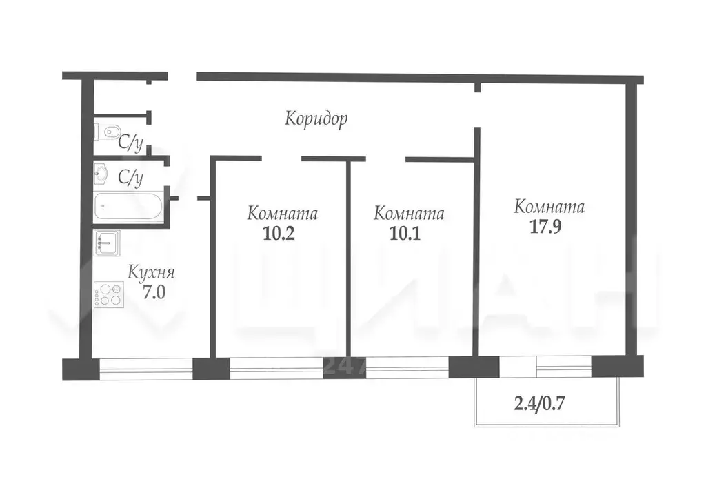 3-к кв. Санкт-Петербург просп. Наставников, 14 (61.2 м) - Фото 1