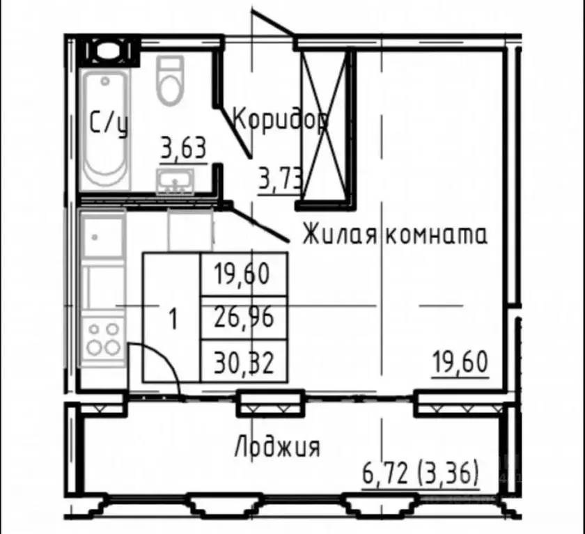 Студия Санкт-Петербург Алтайская ул., 39 (30.32 м) - Фото 2