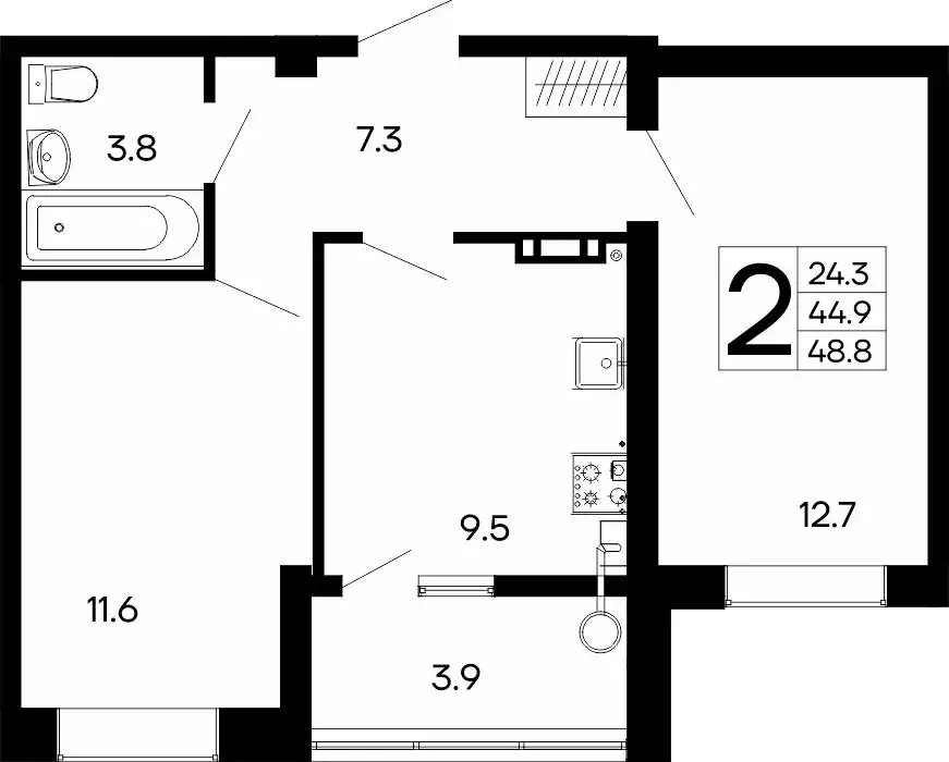 2-комнатная квартира: Феодосия, ш. Симферопольское (48.8 м) - Фото 0