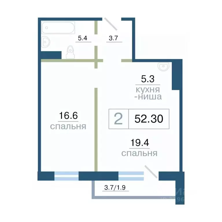 2-к кв. Красноярский край, Красноярск ул. Дубровинского, 110Г (52.3 м) - Фото 1