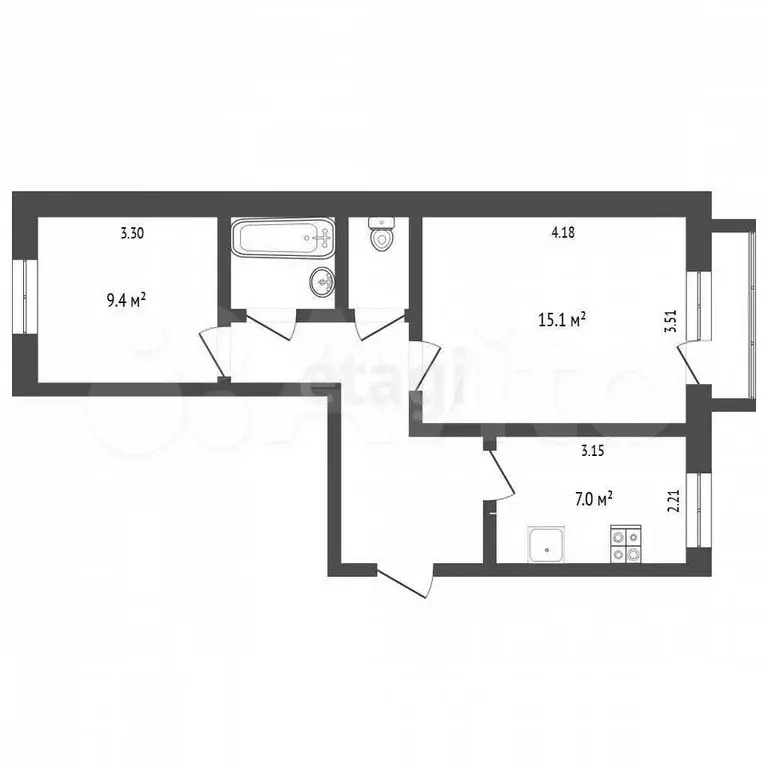 2-к. квартира, 54,7 м, 5/5 эт. - Фото 0