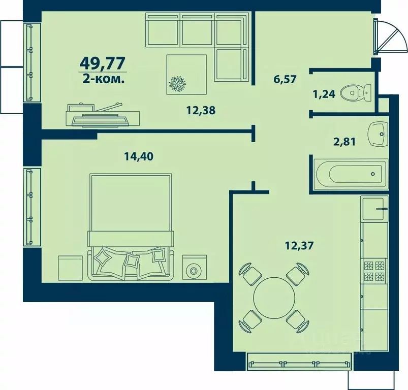 2-к кв. Башкортостан, Уфа ул. Ивана Спатара, 14 (49.77 м) - Фото 1