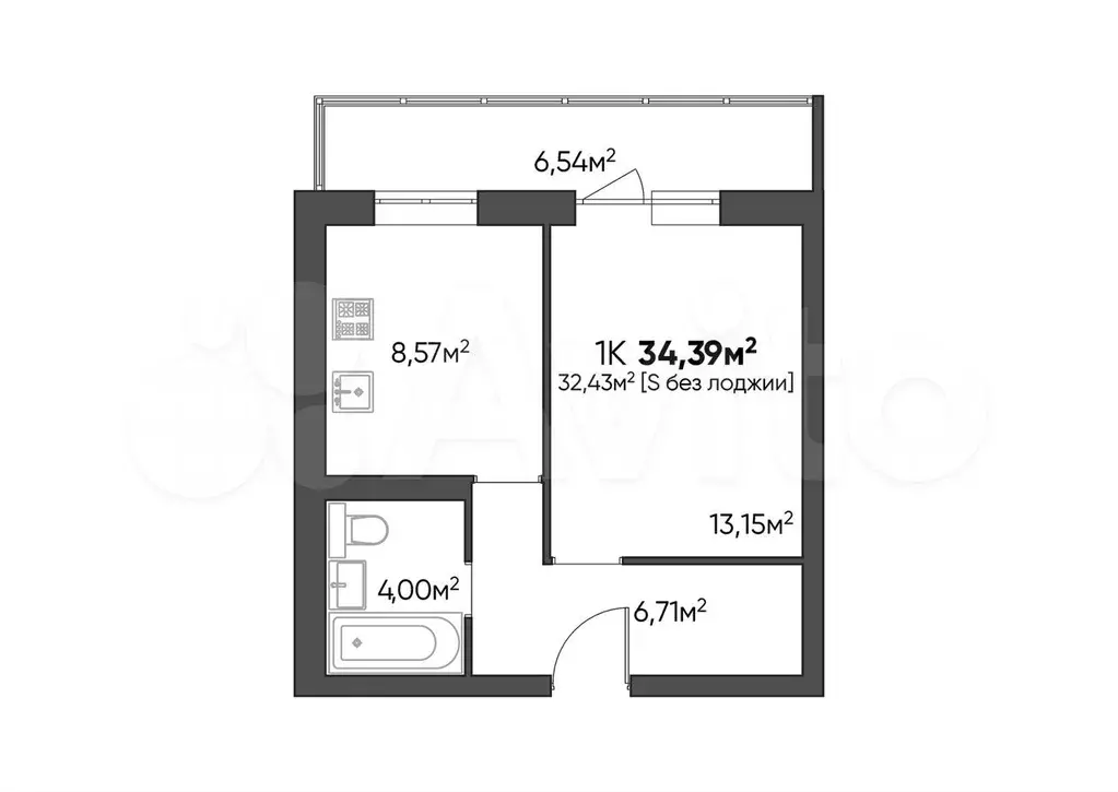 1-к. квартира, 34,4 м, 8/9 эт. - Фото 1