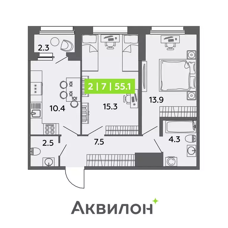 2-комнатная квартира: Санкт-Петербург, улица Чирикова, 5 (55.1 м) - Фото 0