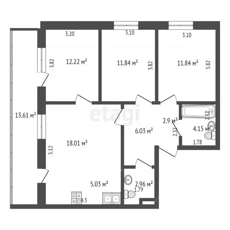 4-к кв. Карелия, Петрозаводск ул. Тапиола, 3 (88.59 м) - Фото 1