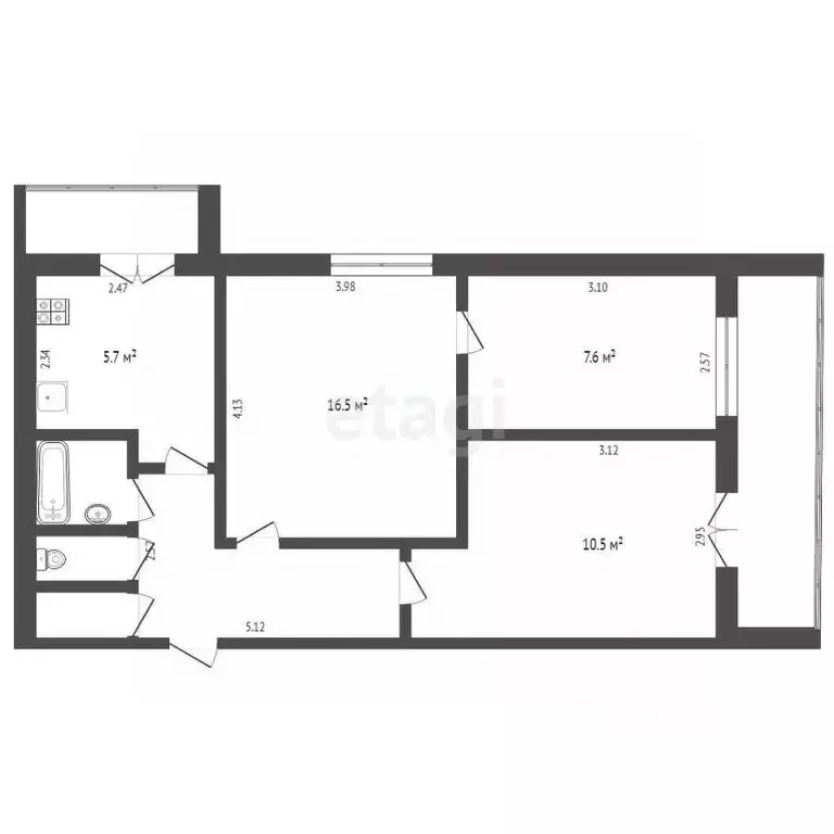 3-к кв. Тюменская область, Тюмень Профсоюзная ул., 92 (51.5 м) - Фото 2