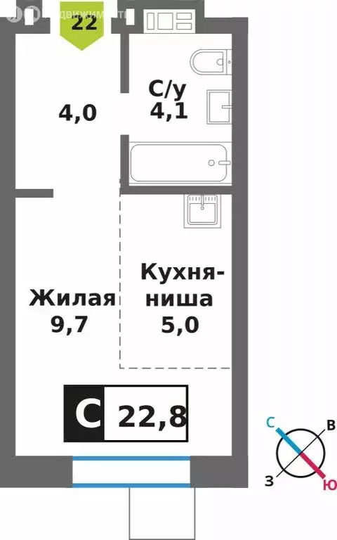 Квартира-студия: Светлые Горы, квартал Марьино-Знаменское, жилой ... - Фото 1