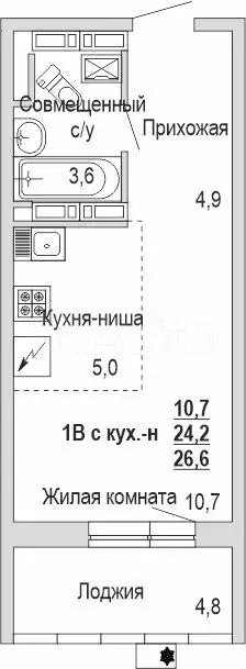 Квартира-студия, 26,6 м, 18/18 эт. - Фото 1