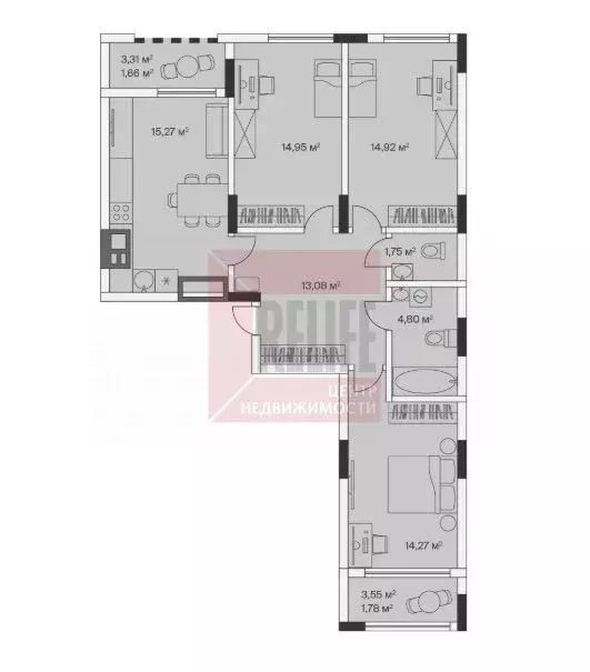 3-комнатная квартира: посёлок Малое Исаково, Первая улица, 1к2 (83 м) - Фото 1