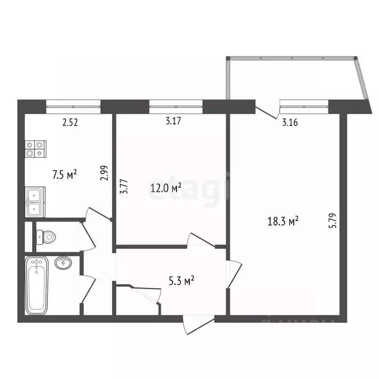 2-к кв. Архангельская область, Новодвинск ул. Мельникова, 25 (50.3 м) - Фото 1