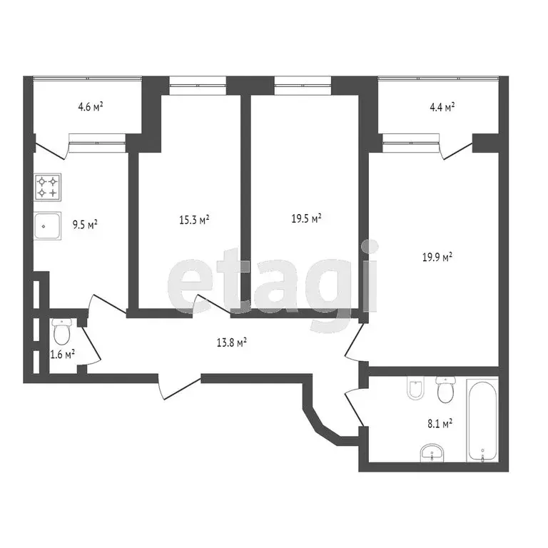 3-комнатная квартира: Симферополь, Смежный переулок, 10к1 (90.9 м) - Фото 1