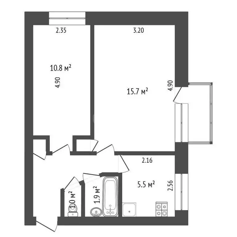 2-комнатная квартира: Тюмень, Рижская улица, 47 (40.8 м) - Фото 1