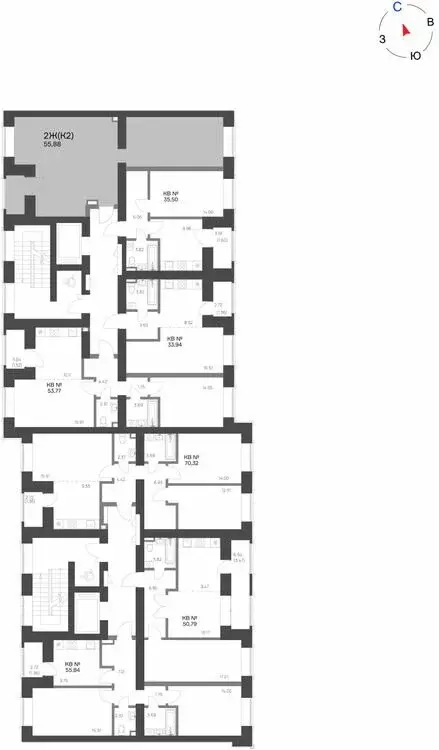 2-комнатная квартира: Нижнекамск, 15-й микрорайон, ЖК Калина (55.88 м) - Фото 1