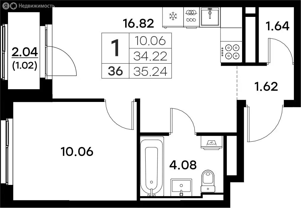 1-комнатная квартира: Владимир (35.24 м) - Фото 0