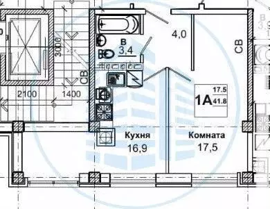 1-к. квартира, 41,8 м, 5/6 эт. - Фото 0