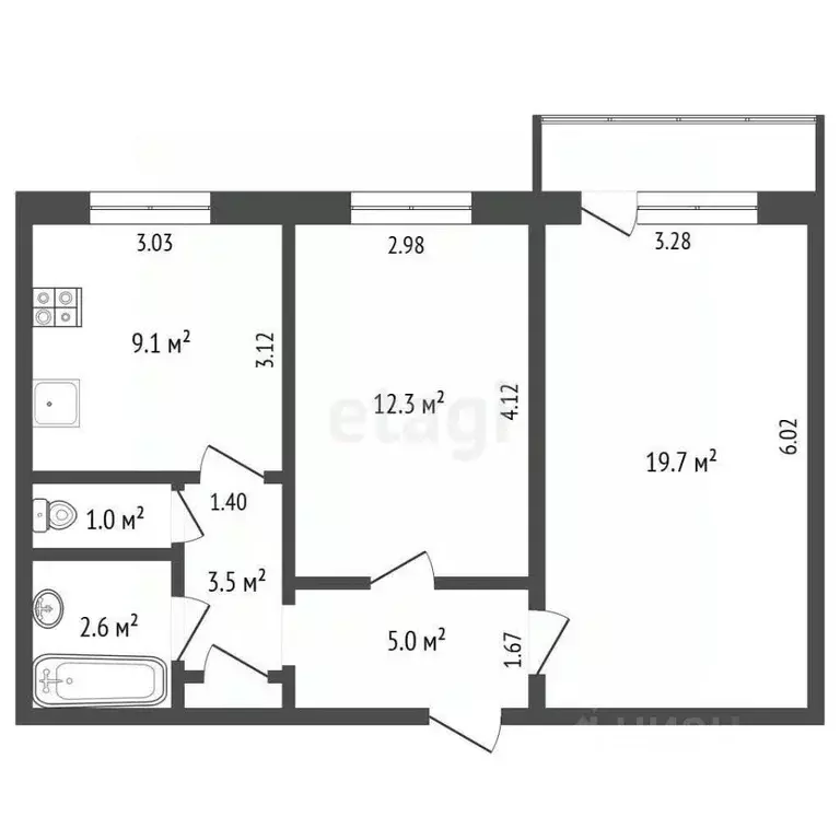 2-к кв. Пермский край, Чернушка ул. Мира, 25 (53.9 м) - Фото 1