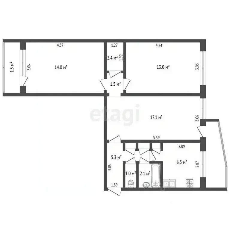 3-к кв. Мордовия, Саранск ул. Богдана Хмельницкого, 12с1 (66.0 м) - Фото 2