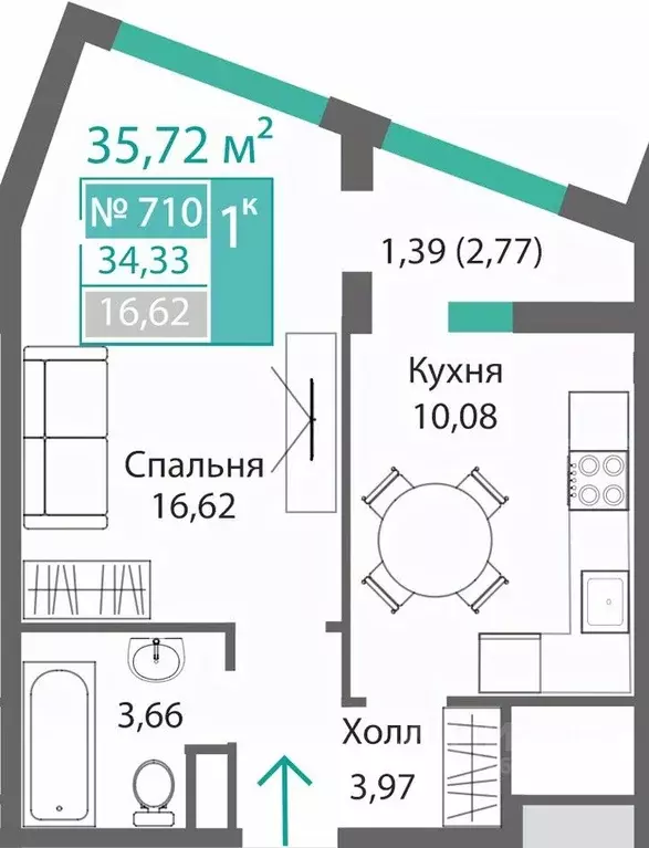 1-к кв. Крым, Симферополь Барбарис жилой комплекс (35.72 м) - Фото 0