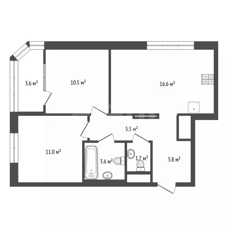 2-к кв. Тюменская область, Тюмень ул. Эльвиры Федоровой, 1к1 (56.5 м) - Фото 2