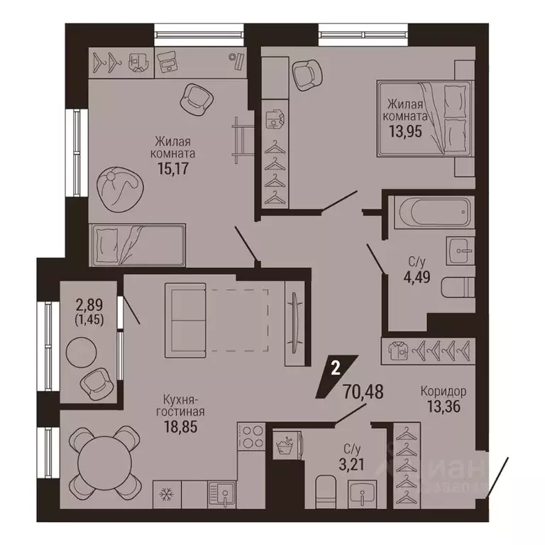 2-к кв. Свердловская область, Екатеринбург Центральный жилрайон, Дом 7 ... - Фото 1