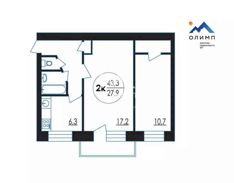 2-к кв. Вологодская область, пос. Федотово 2 (43.3 м) - Фото 2