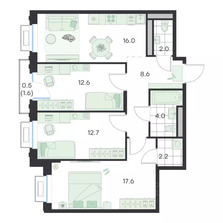 3-к кв. Московская область, Раменское G3 Михалевич жилой комплекс ... - Фото 1