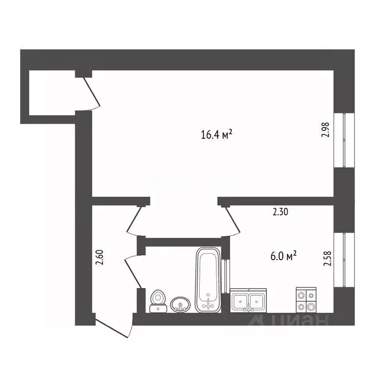 1-к кв. Тюменская область, Тюмень ул. Мира, 33 (30.4 м) - Фото 2