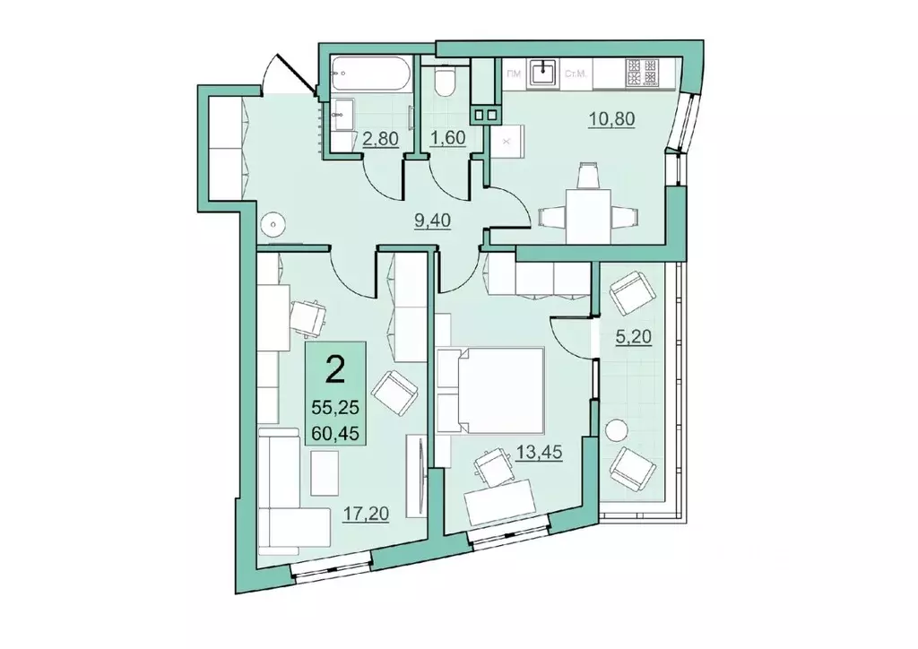 2-к кв. Саратовская область, Балаково Комсомольская ул., 65 (55.25 м) - Фото 0