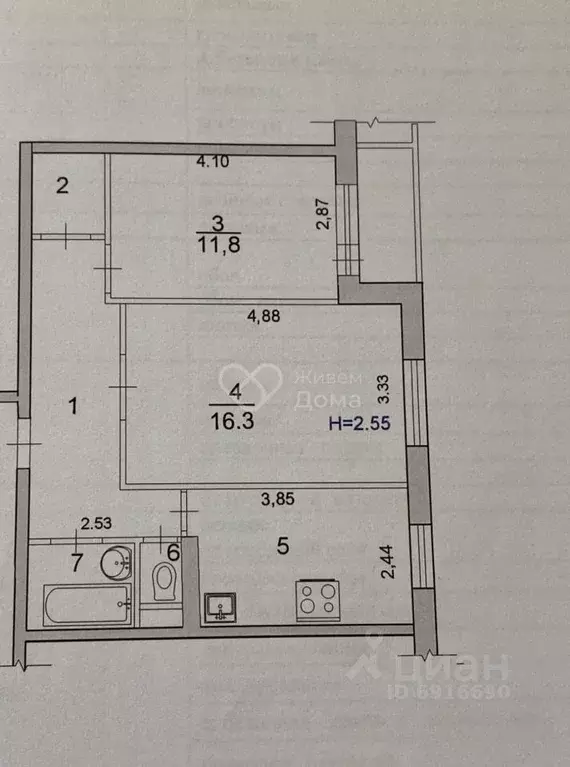 2-к кв. Волгоградская область, Волгоград ул. Елисеева, 17 (50.2 м) - Фото 1