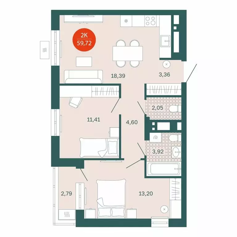 2-комнатная квартира: Тюмень, Одесская улица, 7к1 (59.75 м) - Фото 1