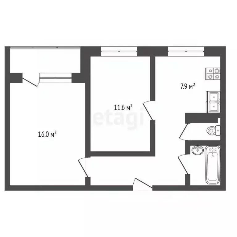 2-к кв. Коми, Усинск ул. Ленина, 19 (47.4 м) - Фото 0
