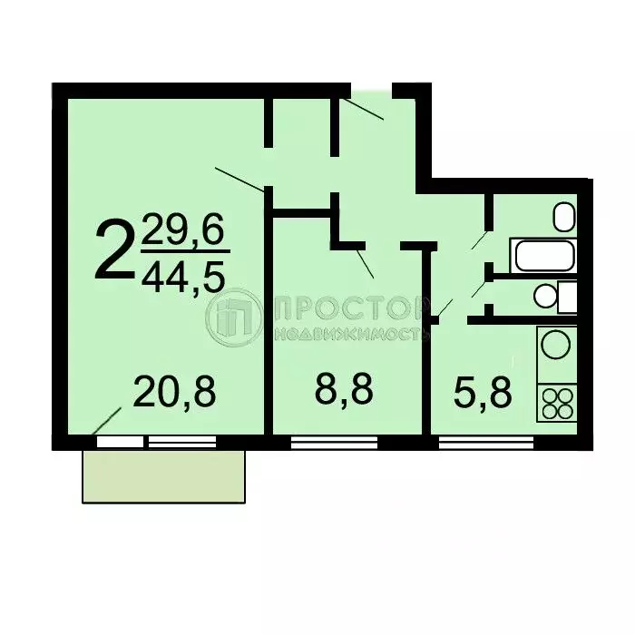 2-к кв. Москва Волжский бул., 4К1 (45.0 м) - Фото 1