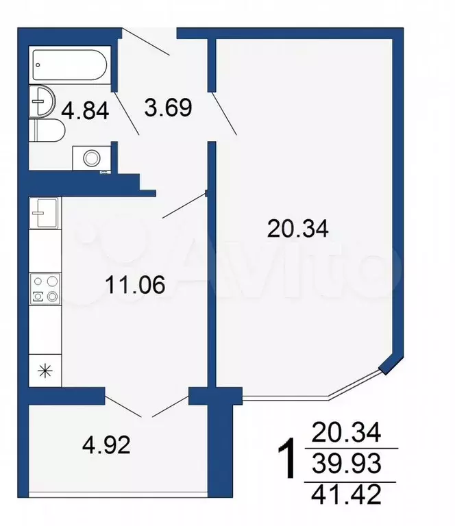 1-к. квартира, 41 м, 5/17 эт. - Фото 0