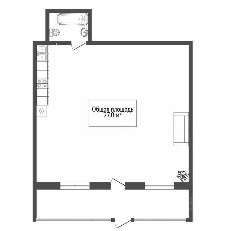 Студия Новосибирская область, Новосибирск ул. Декабристов, 84 (27.0 м) - Фото 2
