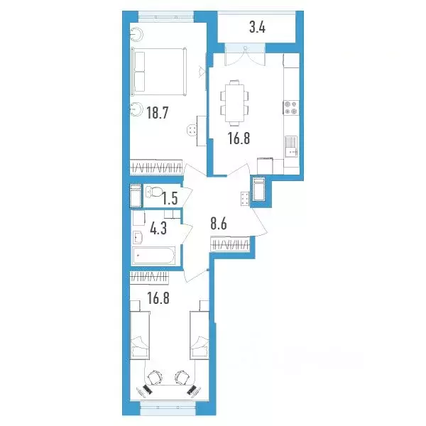 2-к кв. Санкт-Петербург бул. Головнина, 3к1 (68.4 м) - Фото 0