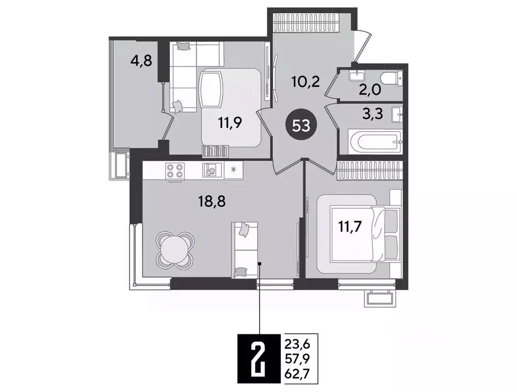 2-к кв. Краснодарский край, Краснодар Парк Победы мкр,  (62.7 м) - Фото 1