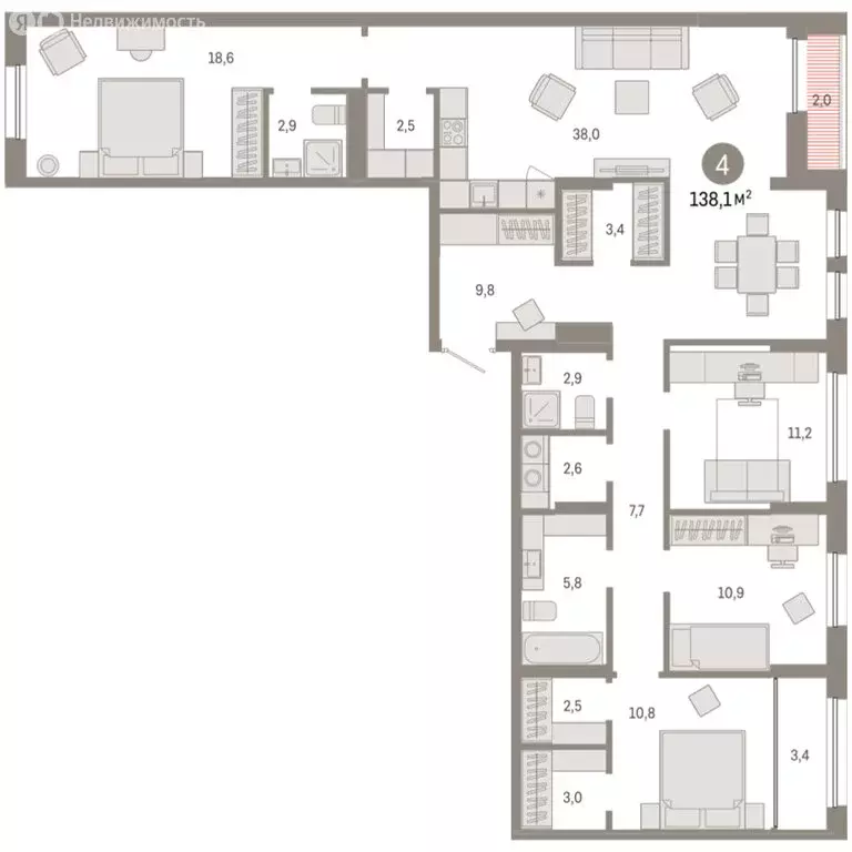 4-комнатная квартира: Тюмень, улица Республики, 205к1 (138.1 м) - Фото 2