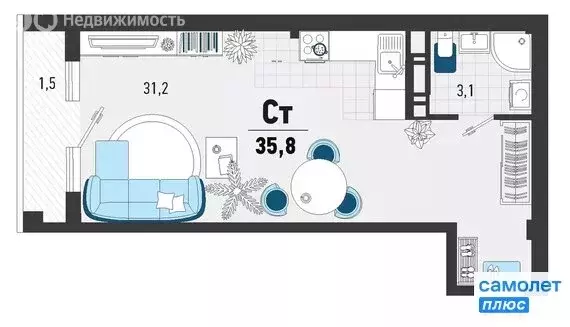 Квартира-студия: село Агой, Конечная улица, 4 (35.8 м) - Фото 0